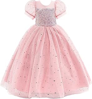 Flower Girls Sparkle Tulle Sequin Puff Sleeves Vintage Dress Princess Wedding Bridesmaid Party Holiday Dresses - Buy now