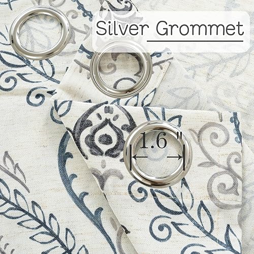 Miniatura 3 de LAMIT Cortinas de lino impresas de 63 pulgadas de largo para sala de estar, cortinas semitransparentes filtrantes de luz, con ojales, cortinas de