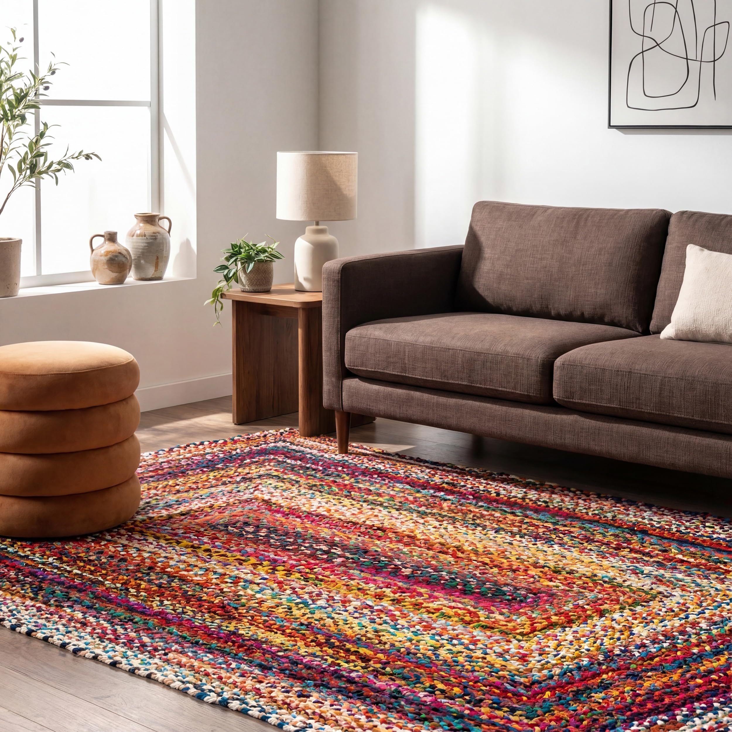 Nuloom Tammara Multicolor, 2' x 3', Hand Braided, Bohemian, Cotton, Soft and Cozy, High Traffic, Stain Resistant, Easy Clean, Durable Area Rug for Bedroom, Living Room, Dining, Den, Entryway