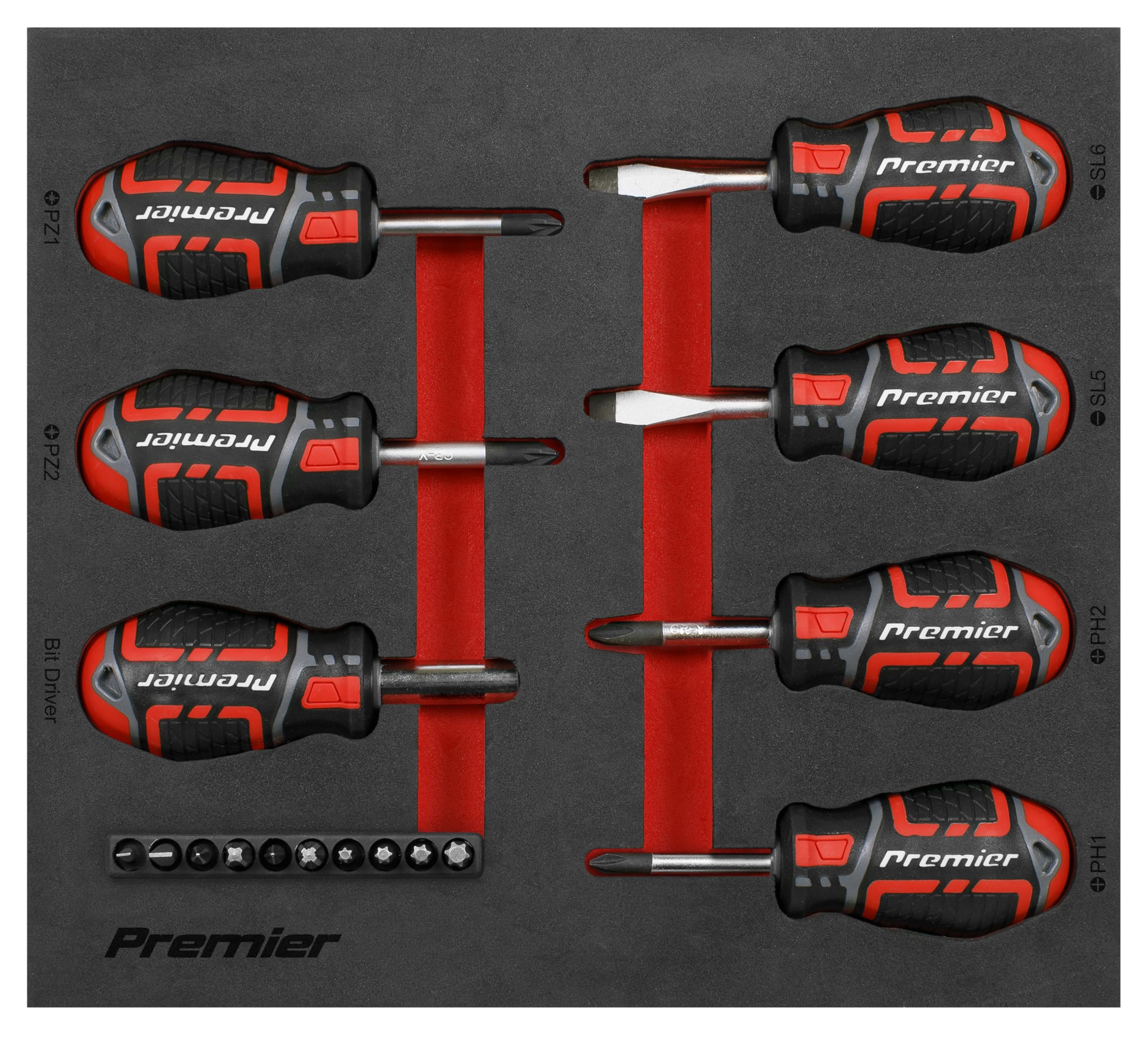 Sealey Premier 17pc GripMAX® Stubby Screwdriver Set - AK4371, Red - Image 3
