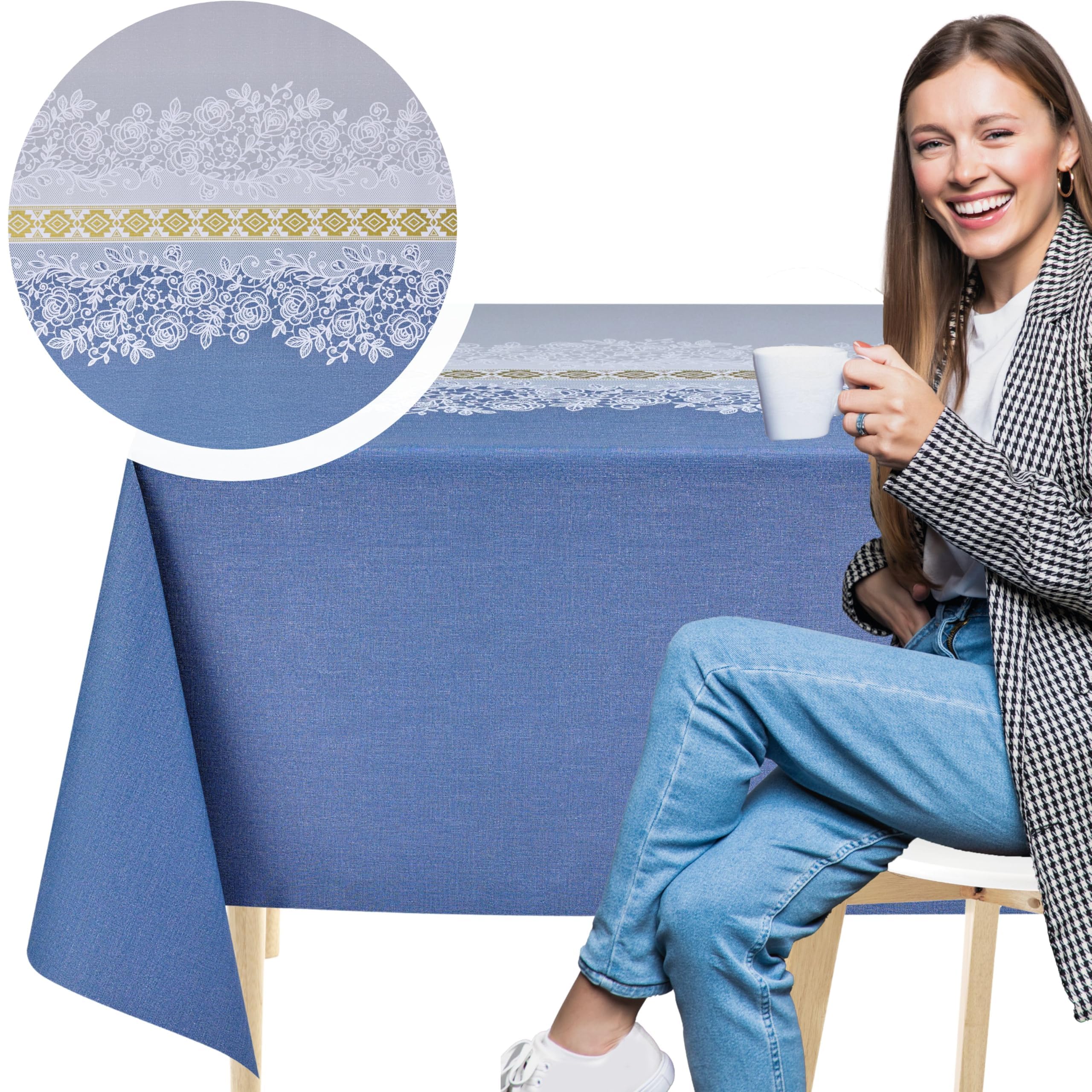 KP HOME Grey PVC Table Cloth Wipe Clean Tablecloth with Elegant Laces Print, Rectangular 78.7"x 55.1" - Image 2