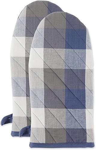 DII Tri-Color Check Collection - Juego de manoplas para horno, color azul francés, 2 piezas