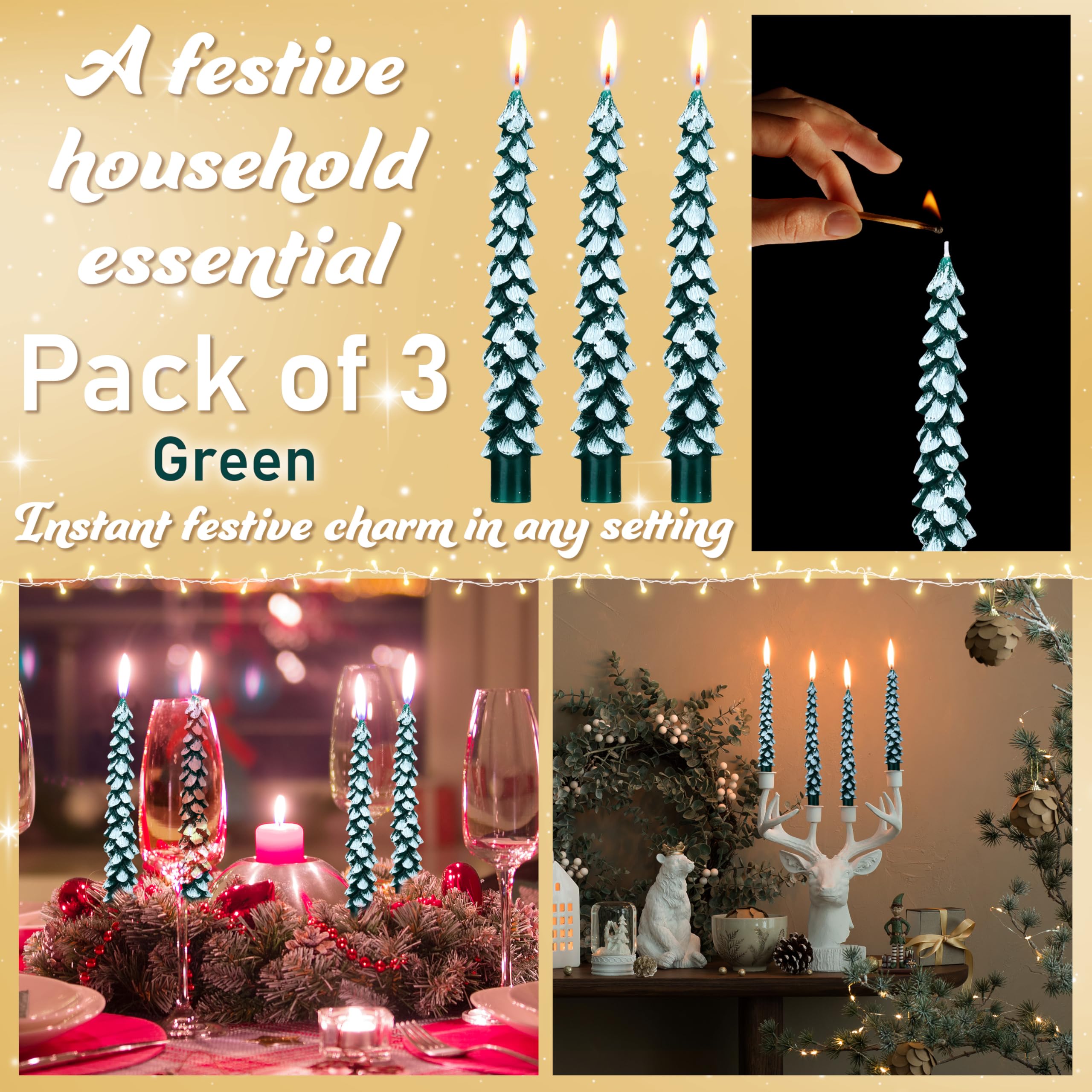 Bougies De Noël En Forme De Sapin – Cire De Soja, Vert, Set De 2, Décoration Fête & Cadeau - 3