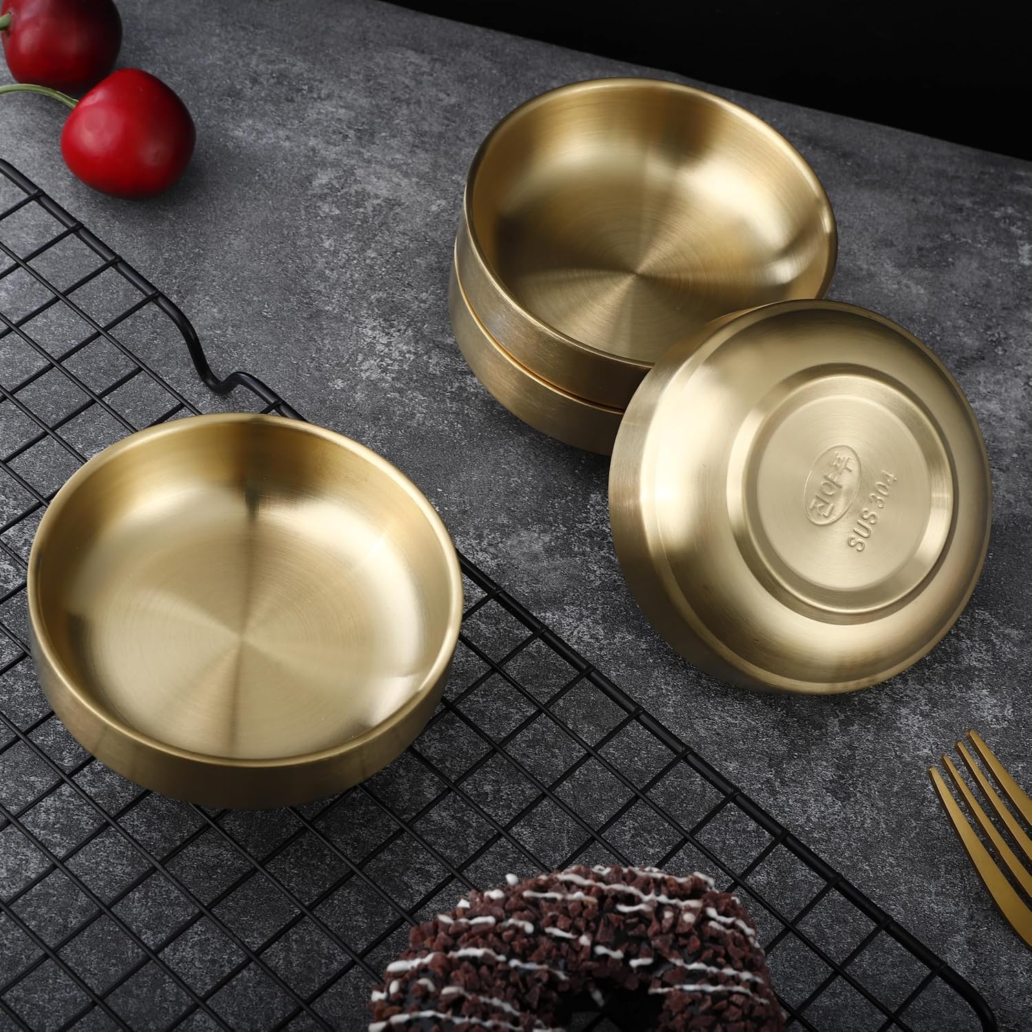 Sauce Dish, 4 PCS, Gold, 3.5 Inch, Round