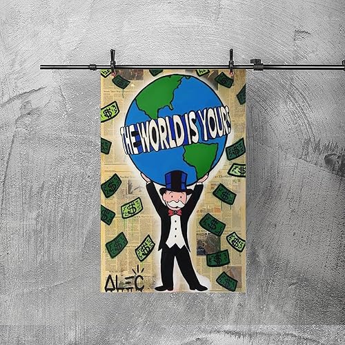 Miniatura 2 de ALEC-Monopolys - Póster en lienzo con texto en inglés The World Is Yours (El mundo es tuyo), pinturas para decoración de pared para sala de estar,
