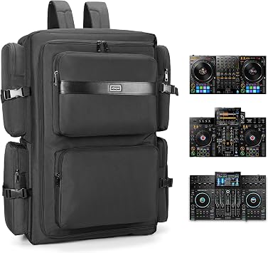 Rabjen DJ Backpack for Club Gig DJ Mixer Case for Pioneer DDJ-REV7 Pioneer DDJ-RX Denon DJ SC LIVE 4 Novation Launchkey 49 and More, black - 35 in, Mixer up to 35"