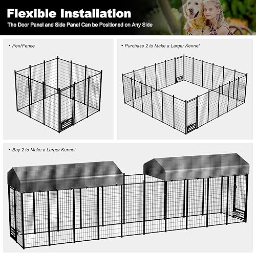 Miniatura 8 de Perrera grande para perros al aire libre, corren para perros, valla de metal con cubierta de techo, color negro (6 pies de largo x 4 pies de ancho x