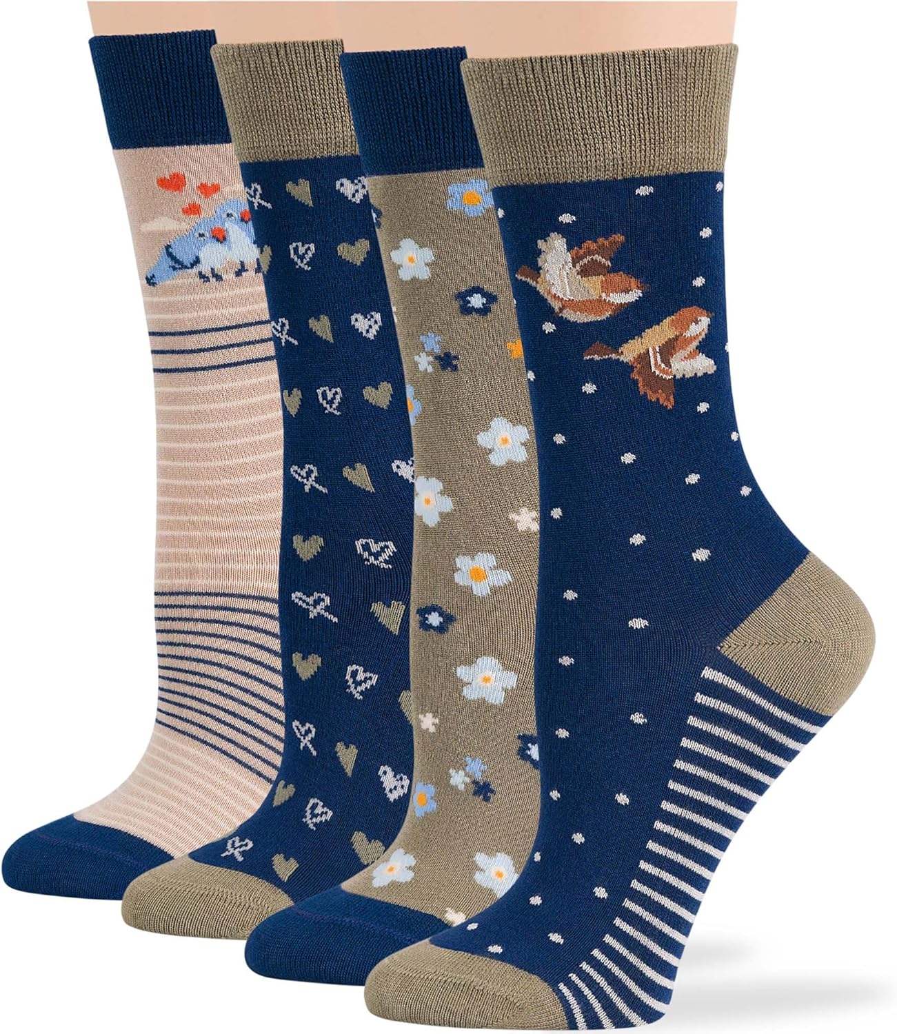 7BigStars Women Viscose From Bamboo Dress Socks, Solid Patterned Crew Fit, 4 Pairs Breathable Seamless for Work Daily Wear