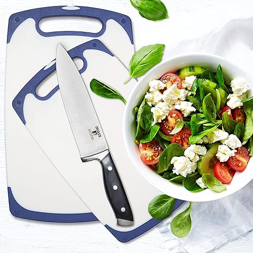 Miniatura 6 de Moss & Stone 2 tablas de cortar para cocina y cuchillo de chef, polipropileno y aptas para lavavajillas, 2 tablas de cortar con mango de agarre sin