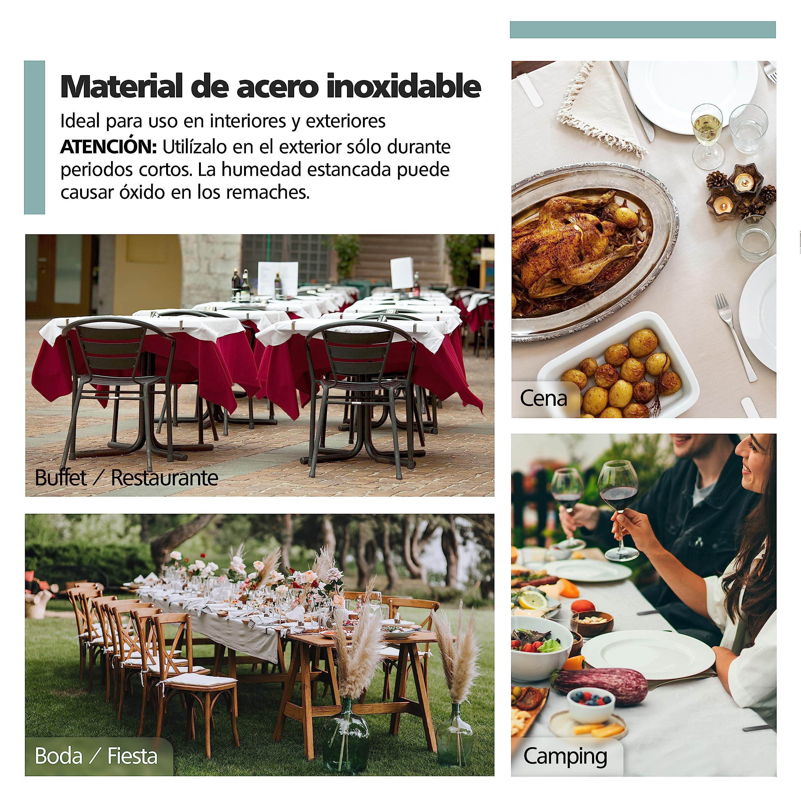 8 x Pinzas para manteles Negro para mesas con un Grosor de 3 cm - - Pinzas para manteles de Acero Inoxidable para Uso en Interiores y Exteriores - - Pinzas para manteles fáciles de Limpiar