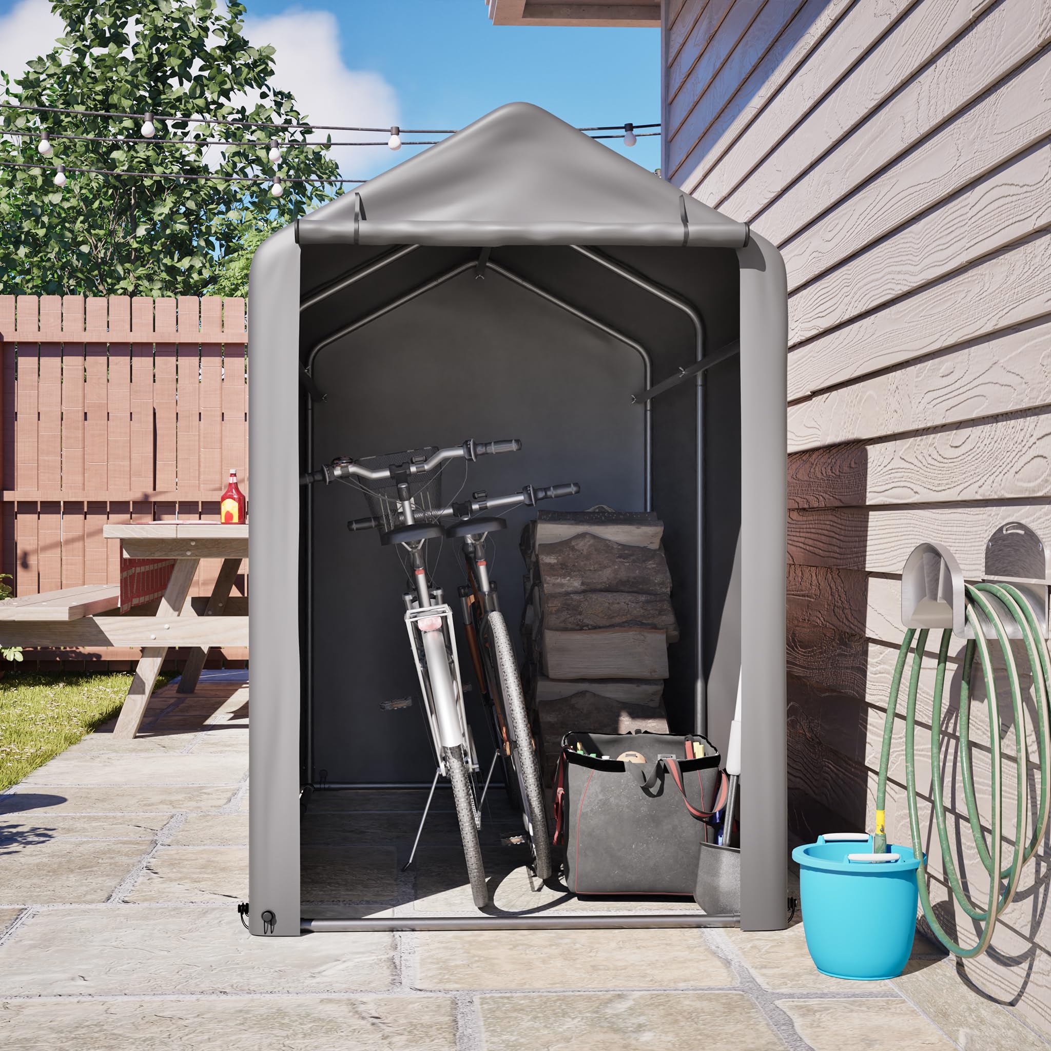 Garage per bicicletta 187 x 100 x 160 cm telaio in acciaio nero verniciato a polvere tenda resistente alle intemperie