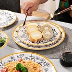LEHAHA Honeycomb Bee Doucement 12-Piece Ensemble de vaisselle à la mélamine, Ensemble de plats à la melamine 4, Assiette de dîner florale de jardin légère et incassable, assiettes latérales et bols polyvalents