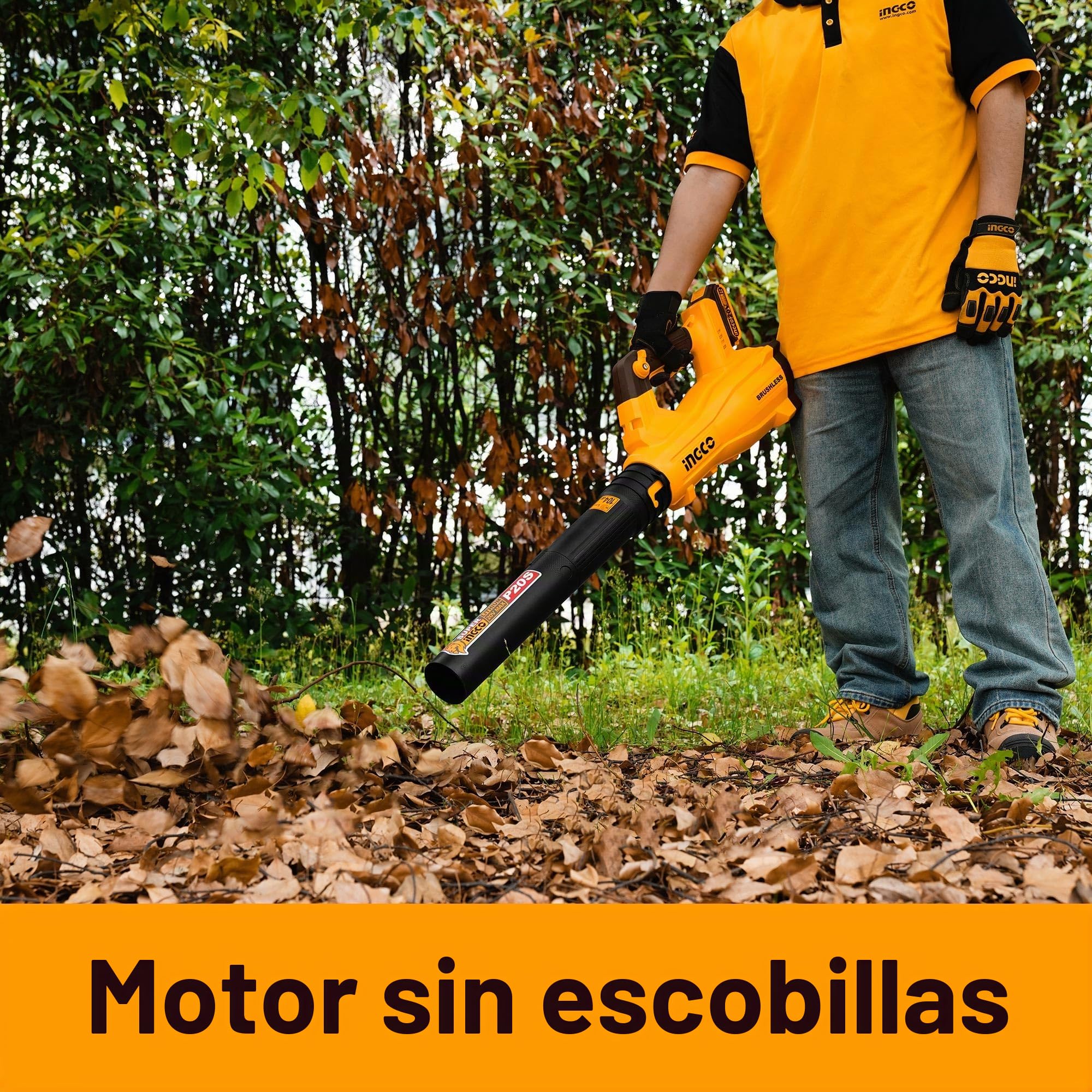 INGCO Soplador de hojas sin escobillas de 20 V (solo cuerpo), barredora de hojas de mano inalámbrica, velocidad máxima del aire 144 km/h, 18500 RPM para el cuidado del césped, polvo, limpieza de malas