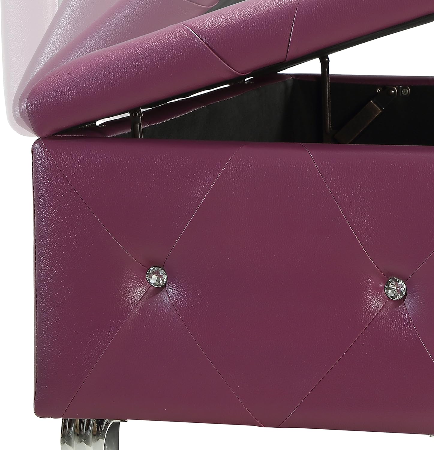 AC Pacific Ultra Modern Leather Bonded Upholstered Storage Bench With Tufting and Crystal Leg Finish, Purple : Home & Kitchen
