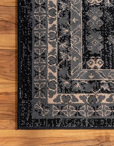 Miniatura 7 de Unique Loom Heriz Collection Alfombra de área parcial, Polipropileno, Negro