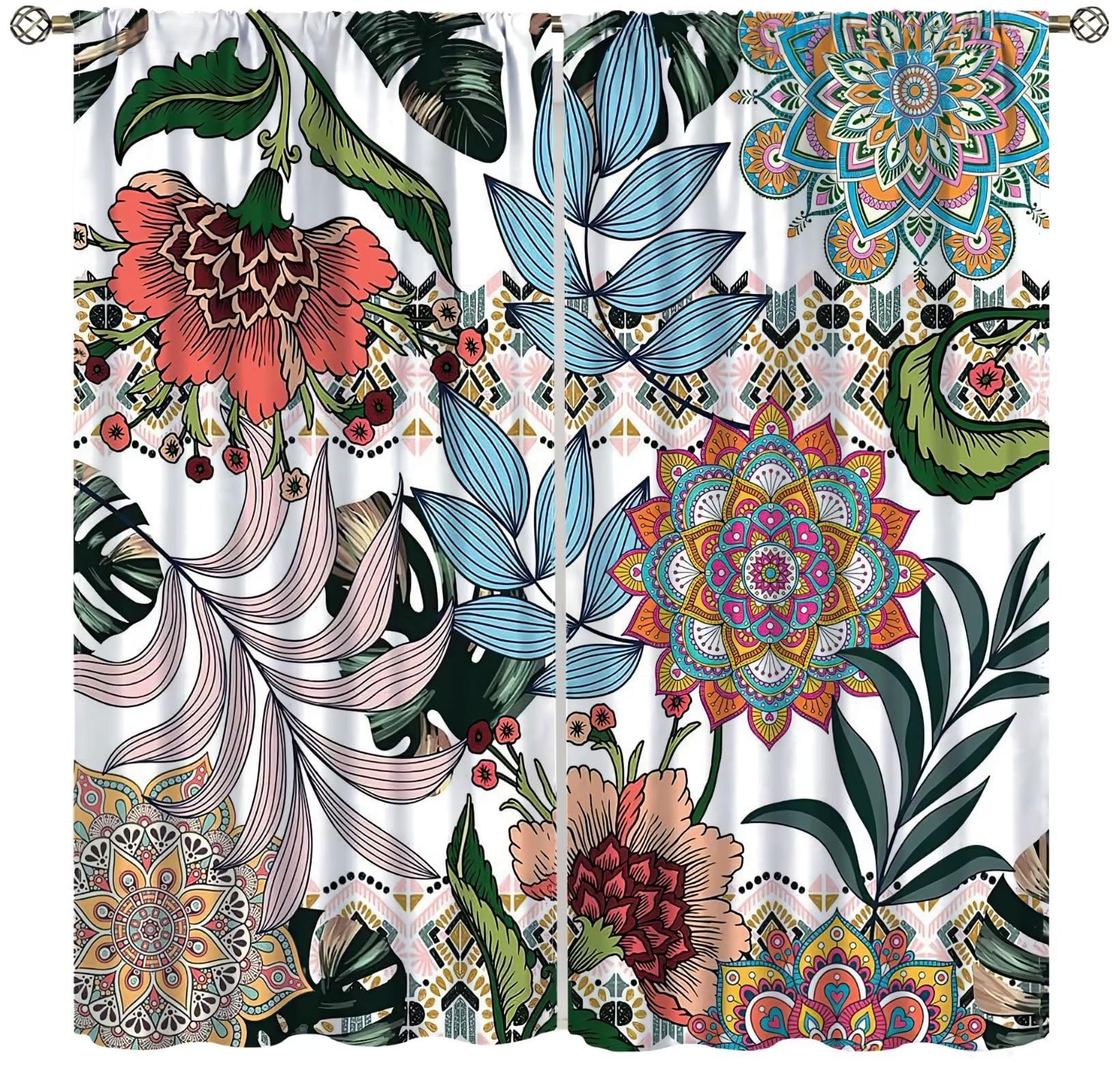 SXXLDNG Boho Floral Window Curtains Summer Tropical Leaves Rustic Bohemian Floral Modern Art Home Decor Rod Pocket Drapes for Bedroom Living Room 84