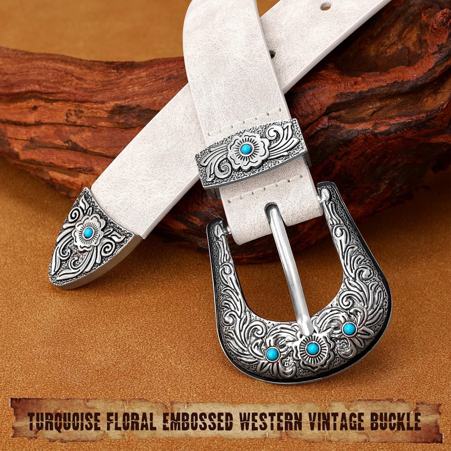 XZQTIVE Western Belt for Women, Cowgirl Cowboy Suede Leather Belt for Jeans Pants, Country Belts with Vintage Buckle - Image 4