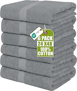 6 Pack Medium Bath Towel Set, 100% Ring Spun Cotton (24 x 48 Inches) Medium Lightweight and Highly Absorbent Quick Drying Towels, Premium Towels for Hotel, Spa and Bathroom (Cool Grey)