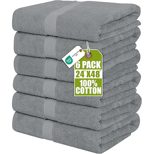 Utopia Towels 6 Pack Medium Bath Towel Set, 24 by 48 Inches, 500 GSM 100% Ring Spun Cotton, Lightweight and Highly Absorbent Quick Drying Premium Towels for Hotel, Spa and Bathroom, Cool Grey