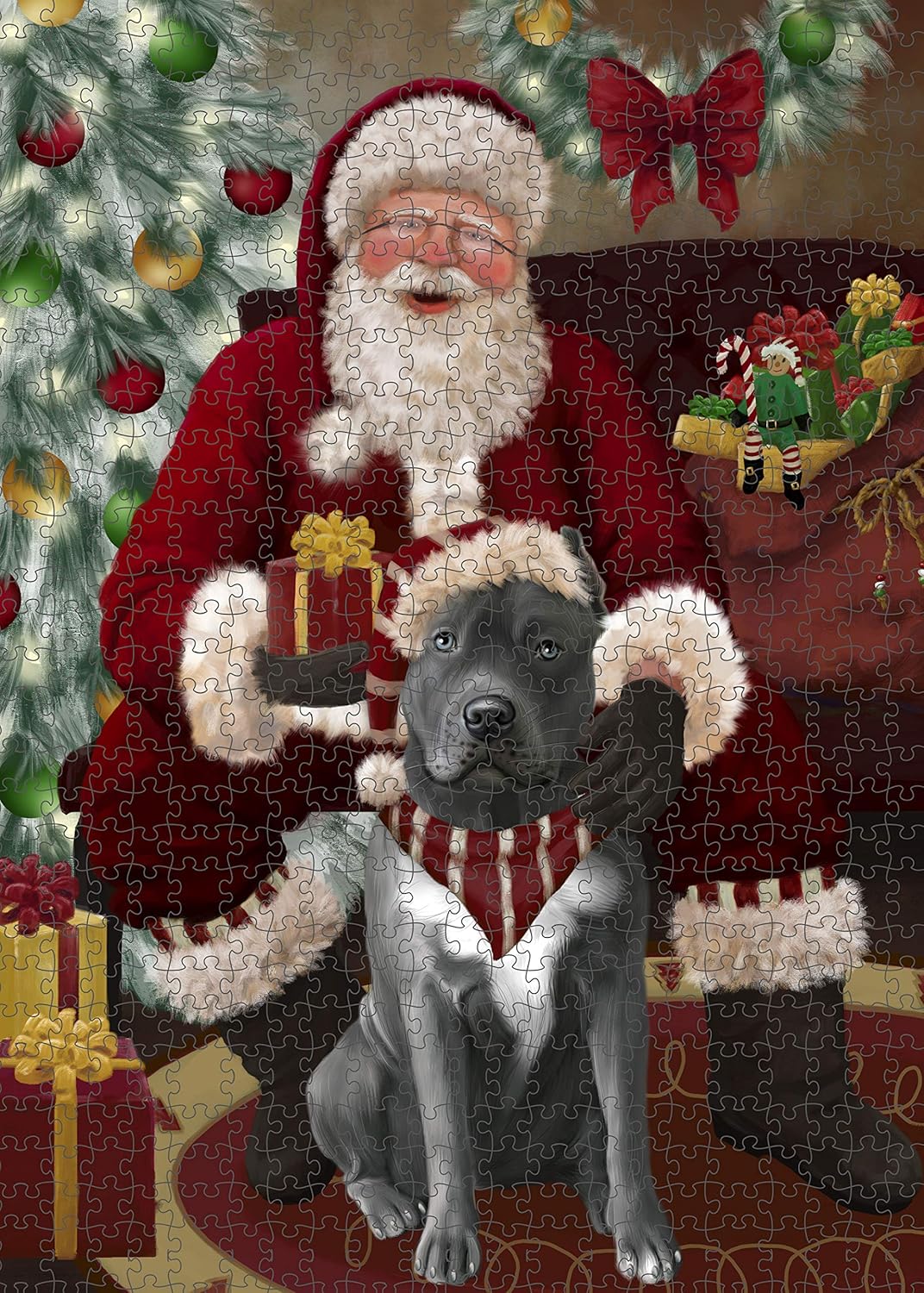 Santa's Christmas Surprise Pitbull Dog Jigsaw Puzzle for Adults - Animal Printed Interlocking Puzzle Game Artwork - Gift for Dog Lover's -1000 Pcs 29.5"x19.7", PZLE59578