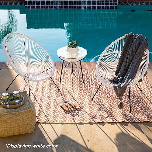 Miniatura 2 de Best Choice Products Juego de 3 piezas para exteriores Acapulco para todo tipo de clima, con cuerda de plástico, mesa superior de vidrio y 2 sillas,