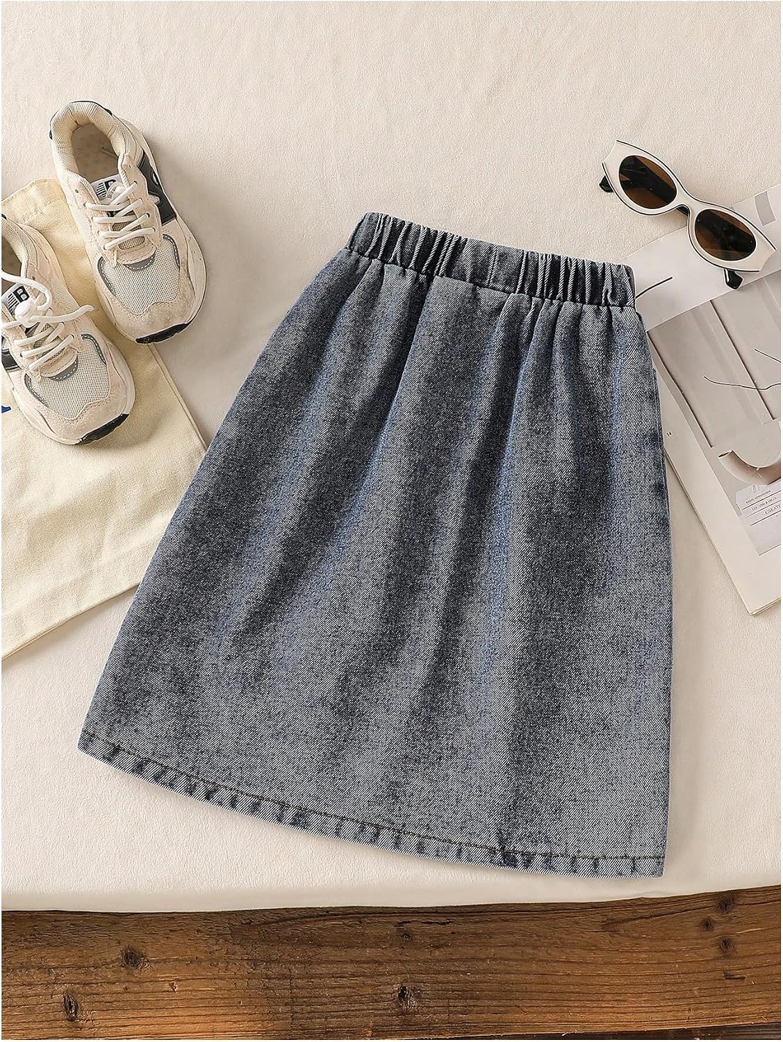 GORGLITTER Girl's Denim Jean Skirts High Elastic Waist Slit Side A Line Casual Midi Skirt image 2