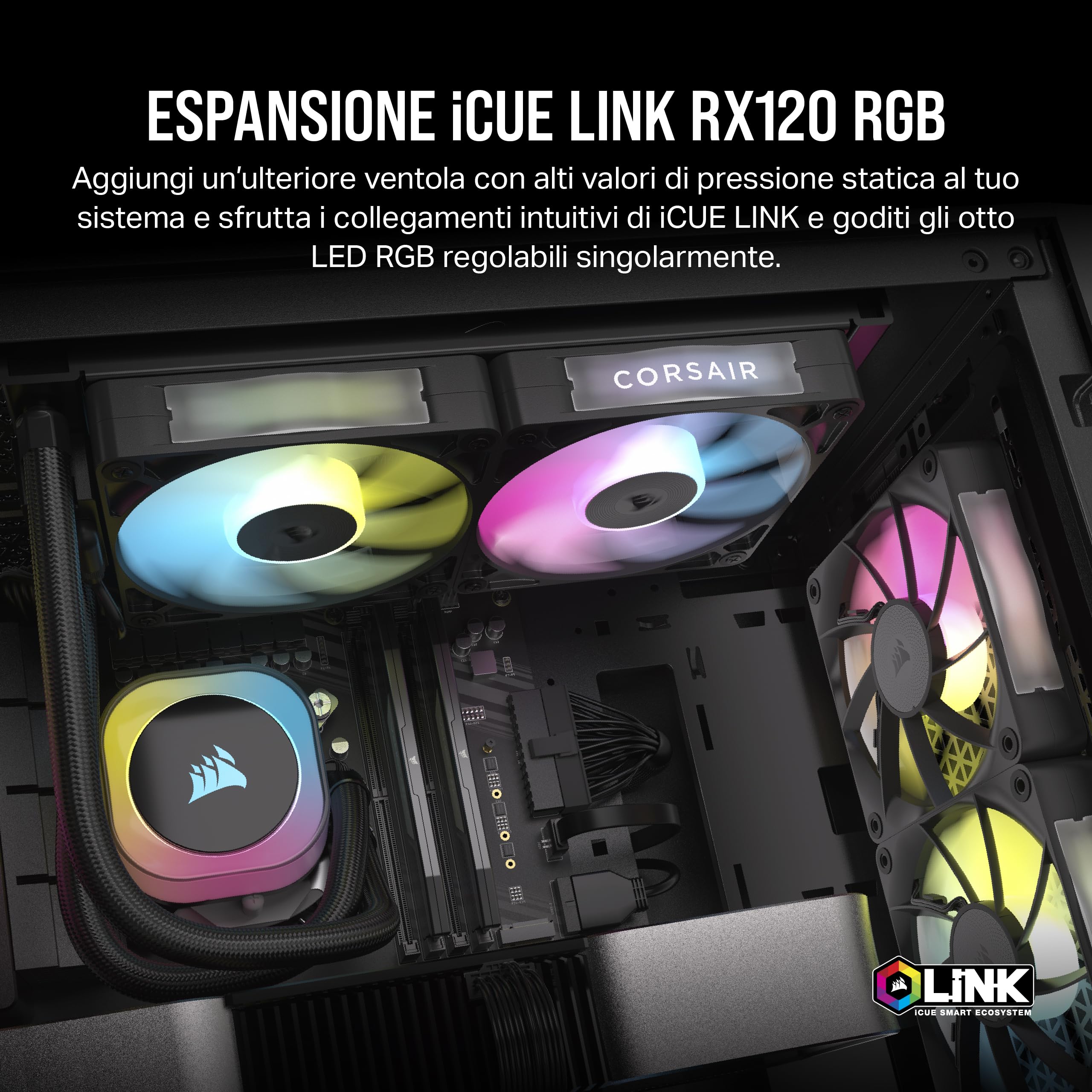 CORSAIR iCUE LINK RX120 RGB Ventola PWM da 120 mm - Cuscinetto a Cupola Magnetica - Ventola Singola - Nero