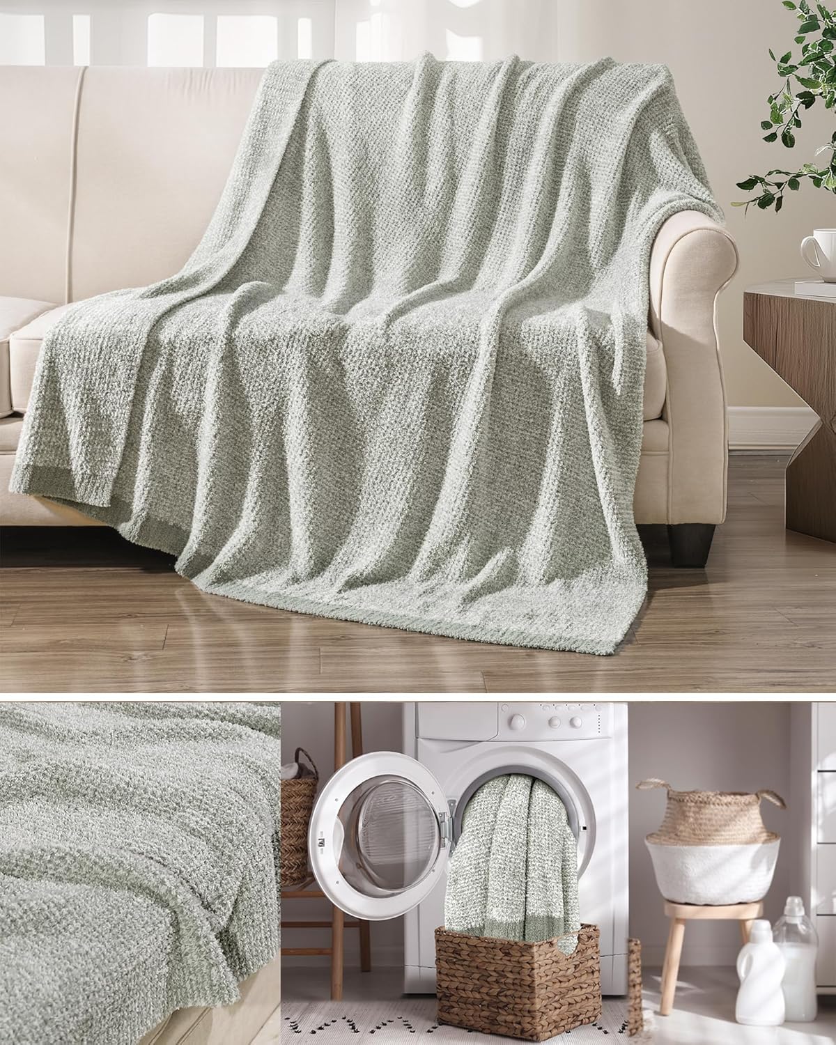 Buttery Soft Knit Throw Blanket for Couch, Reversible Fuzzy Knitted Blanket, Cozy Warm Plush Lightweight Decorative Throw for Sofa Bed, 60x80in, Sage