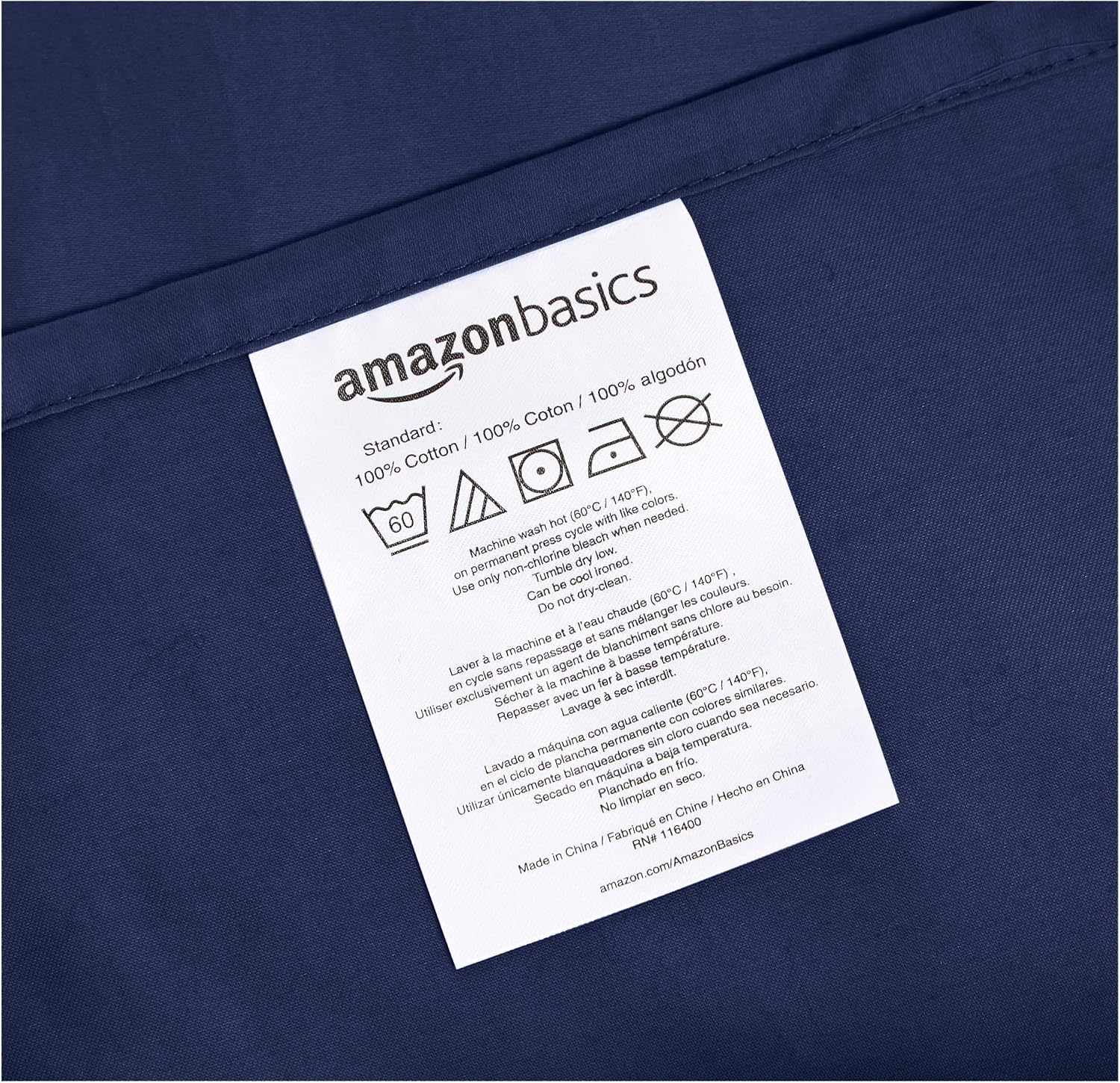Amazon Basics 400 Thread Count Cotton Duvet Cover Set with Sateen Finish - Twin, Navy Blue
