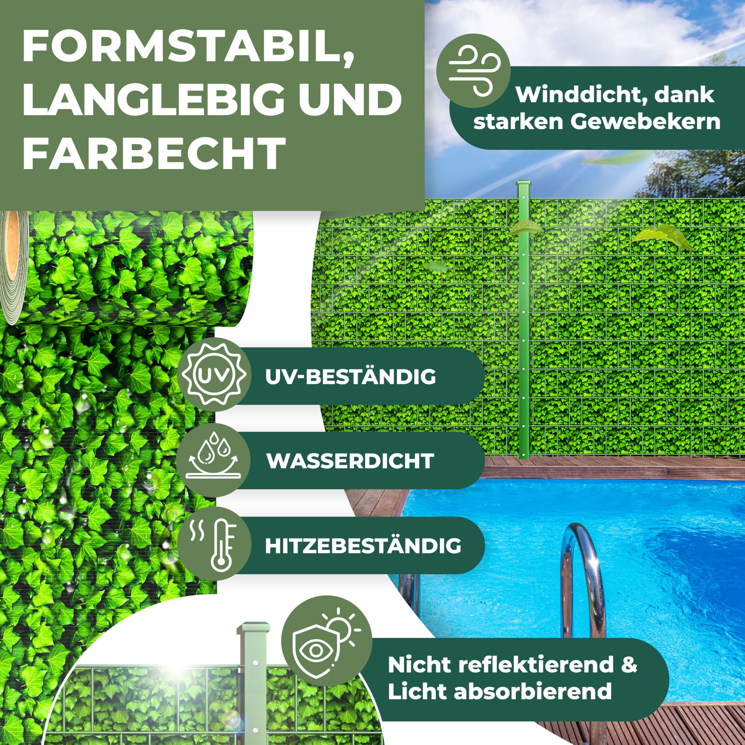 KESSER® Strisce per la Privacy in PVC Stuoie a Doppia Asta Recinzione Opaca | Resistente alle intemperie e al Vento | Schermo Privacy per Giardino, Bosso, 70 m