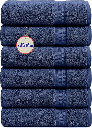 100% Cotton Bath Towels, Navy 24x48 Pack of 6 Towels, Quick Dry, Highly Absorbent, Soft Feel Towel, Gym, Spa, Bathroom, Shower, Pool, Luxury Soft