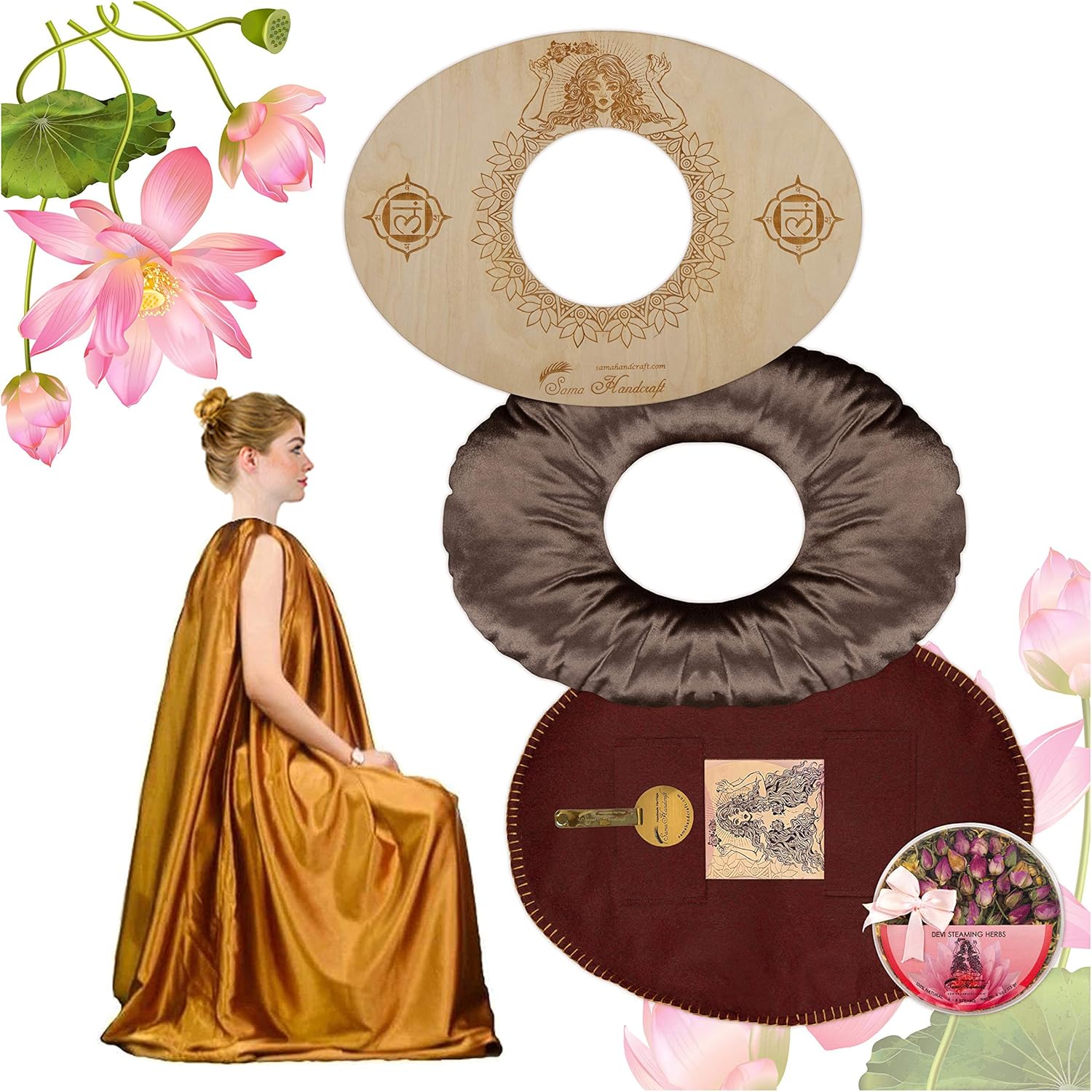 Devi Steam Seat in a Luxury Package Natural (Luxury Queen (Devi Steam Seat+Herbs+Cushion+Gown), Natural)