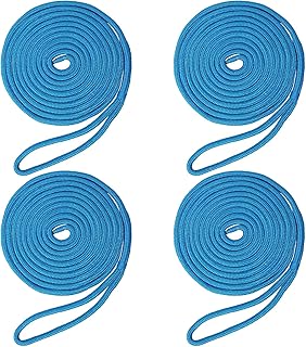 NovelBee 4 Pack Double Braided Nylon Dock Line with 12" Eyelet Marine Mooring Ropes Dockline for Boat Kayak (Dia 3/8, 1/2)