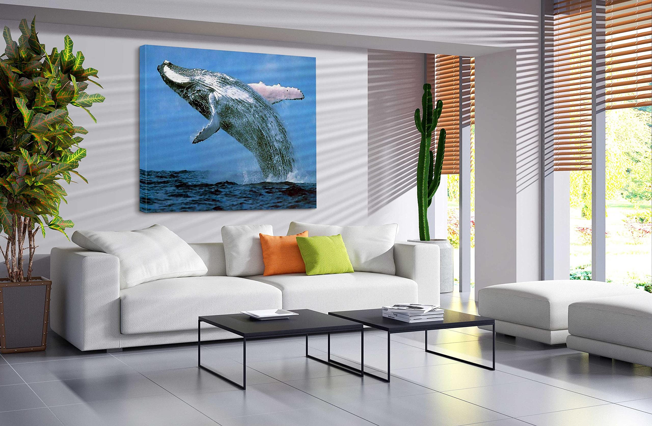 Amazon.co.jp: 海のクジラ - 大きいサイズのキャンバスの絵画の壁の