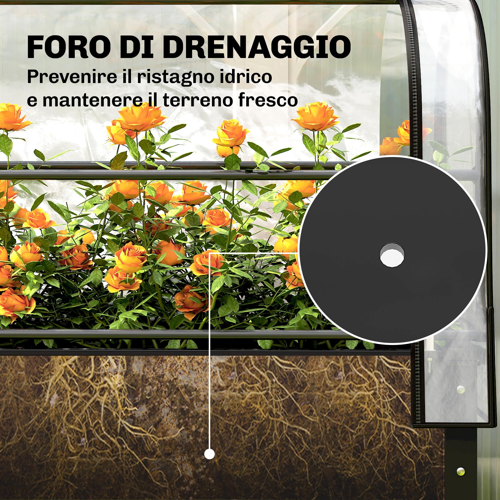 Outsunny Letto per Orto Rialzato con Serra Copertura Protezione, Fioriera da Esterno Rialzata in Metallo con Foro di Drenaggio, per Piante, Fiori, Verdure, Giardino Terrazza Balcone, Nero