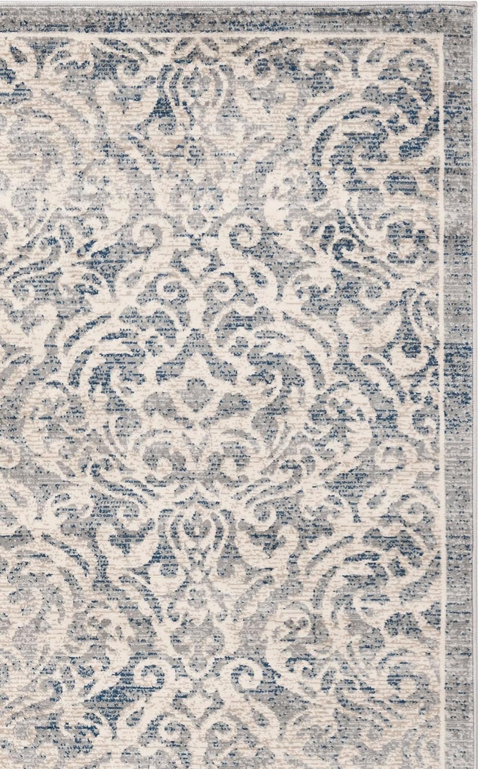 SAFAVIEH Brentwood Collection Accent Rug - 2' x 4', Light Grey & Blue, Damask Design, Non-Shedding & Easy Care, Ideal for High Traffic Areas in Entryway, Living Room, Bedroom (BNT810G)