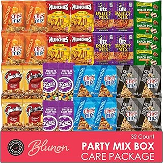 Snacks Variety Pack for Adults - Snack Pack Care Package - Party Mix Snack Mix Gift Box - Chex Mix Individual Packs Bulk Assortment (32 Pack)