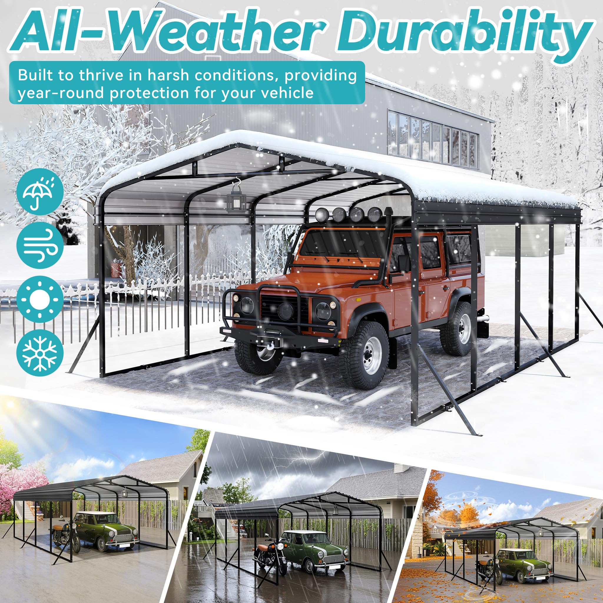 SUBTLETY Carport Aluminium 370x600 cm Fahrradgarage mit Farbige Stahlbleche Spitzdach Freistehender Shelter Winterfest UV-beständig Garagenzelt für PKW SUV Garten Outdoor