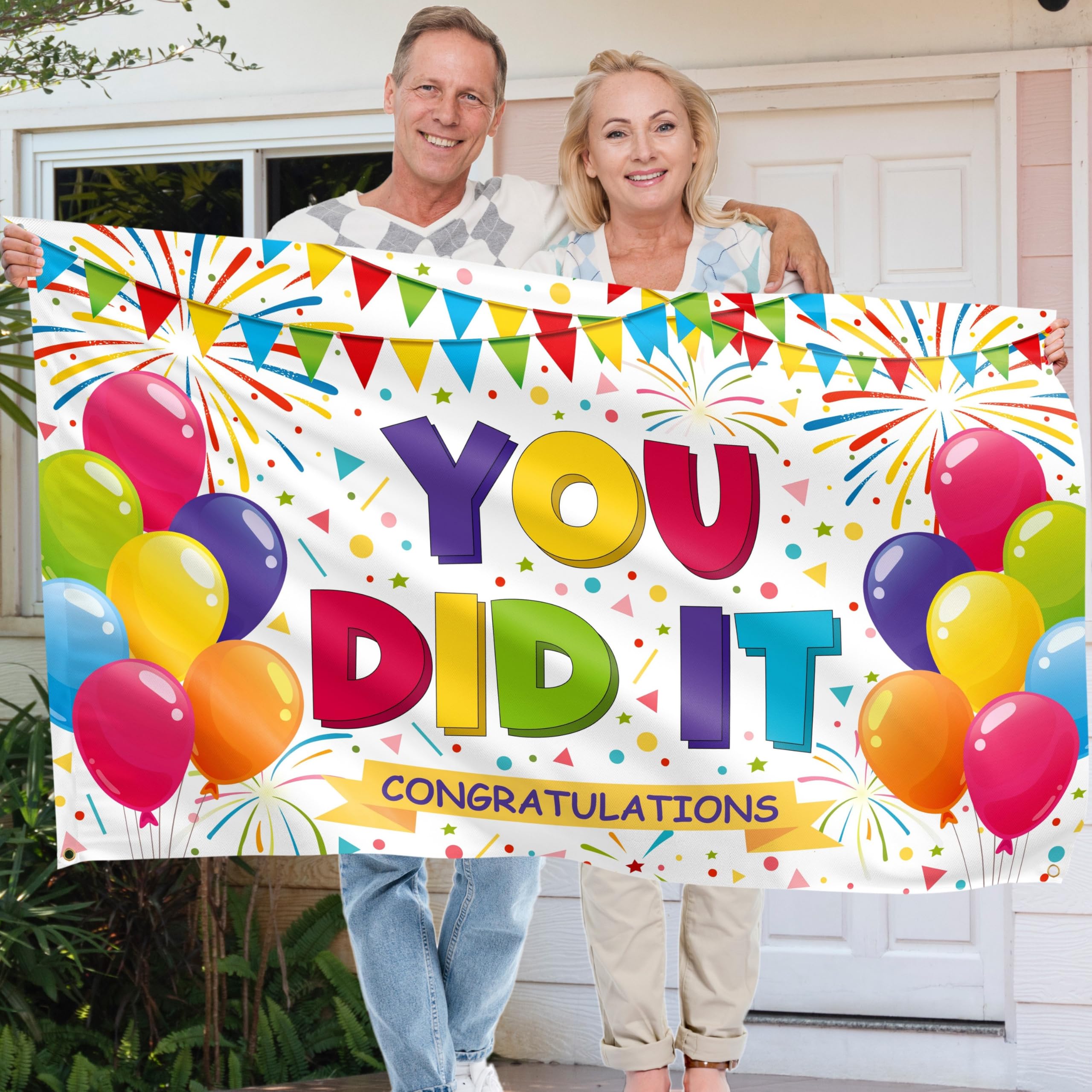 Congratulations Banner - Graduation Decorations 5x3ft - You Did It Banner - We are so Proud of You - Well Done (White) - Image 4