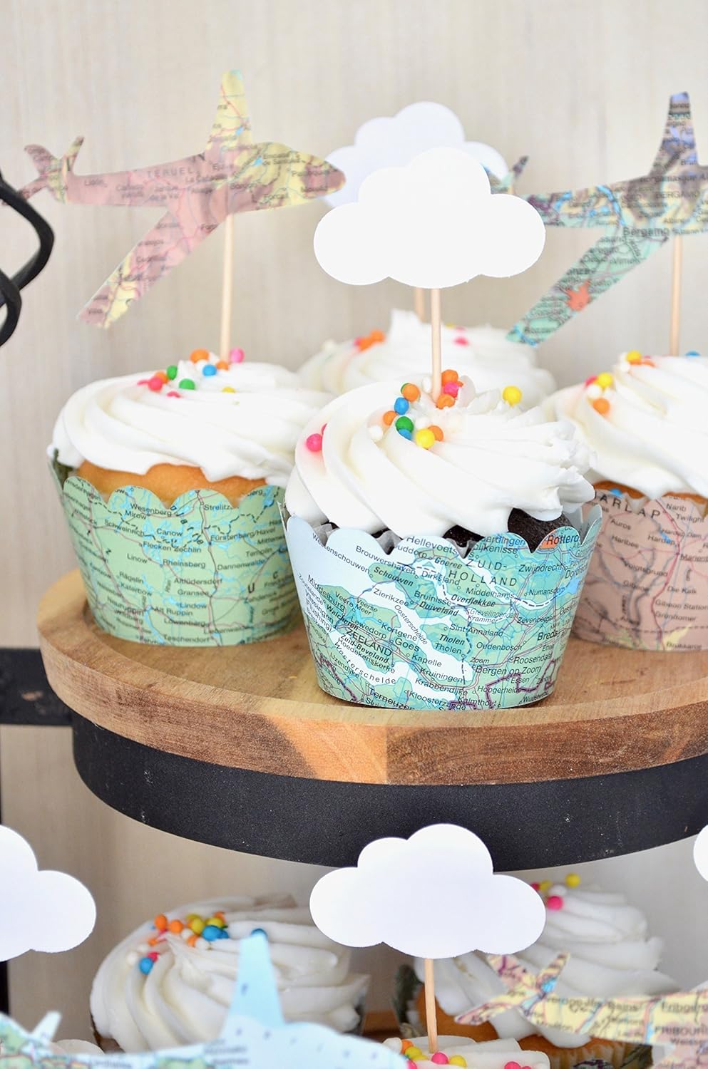 72 Piece Vintage World Map Cupcake Decoration Party Pack - Handmade : Handmade Products