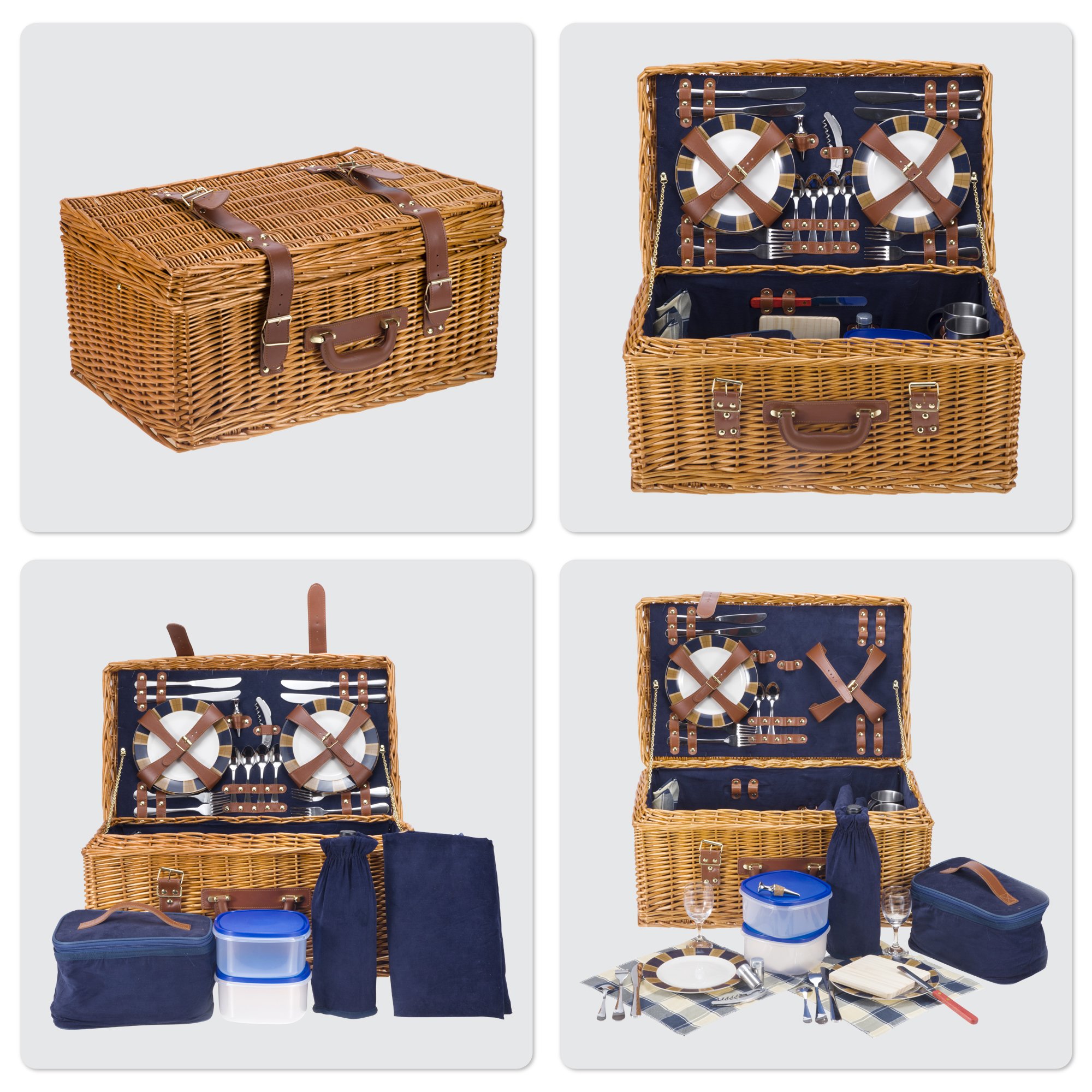 Picnic Basket Set Deluxe Marshall Collection 4 Person Coffee