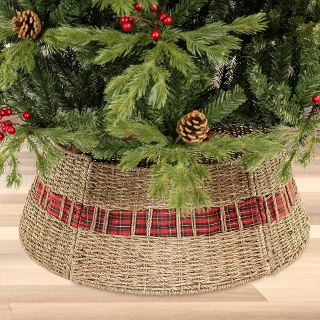 Art Beauty Christmas Tree Collar Large Rattan Wicker Skirt with Replaceable Ribbon for Christmas Tree Decorations