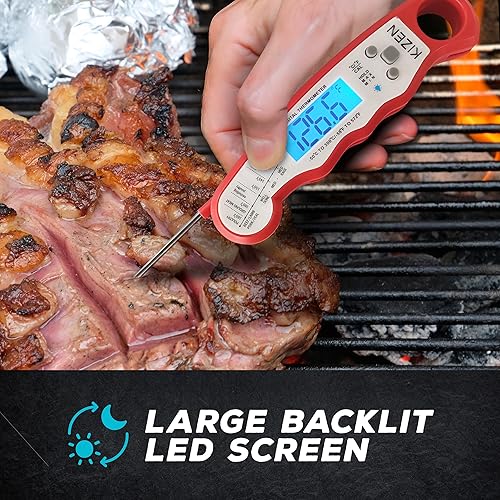Miniatura 20 de Kizen Termómetro digital de lectura instantánea para carne, termómetro de alimentos para cocinar, parrilla, horno, barbacoa, pantalla impermeable y