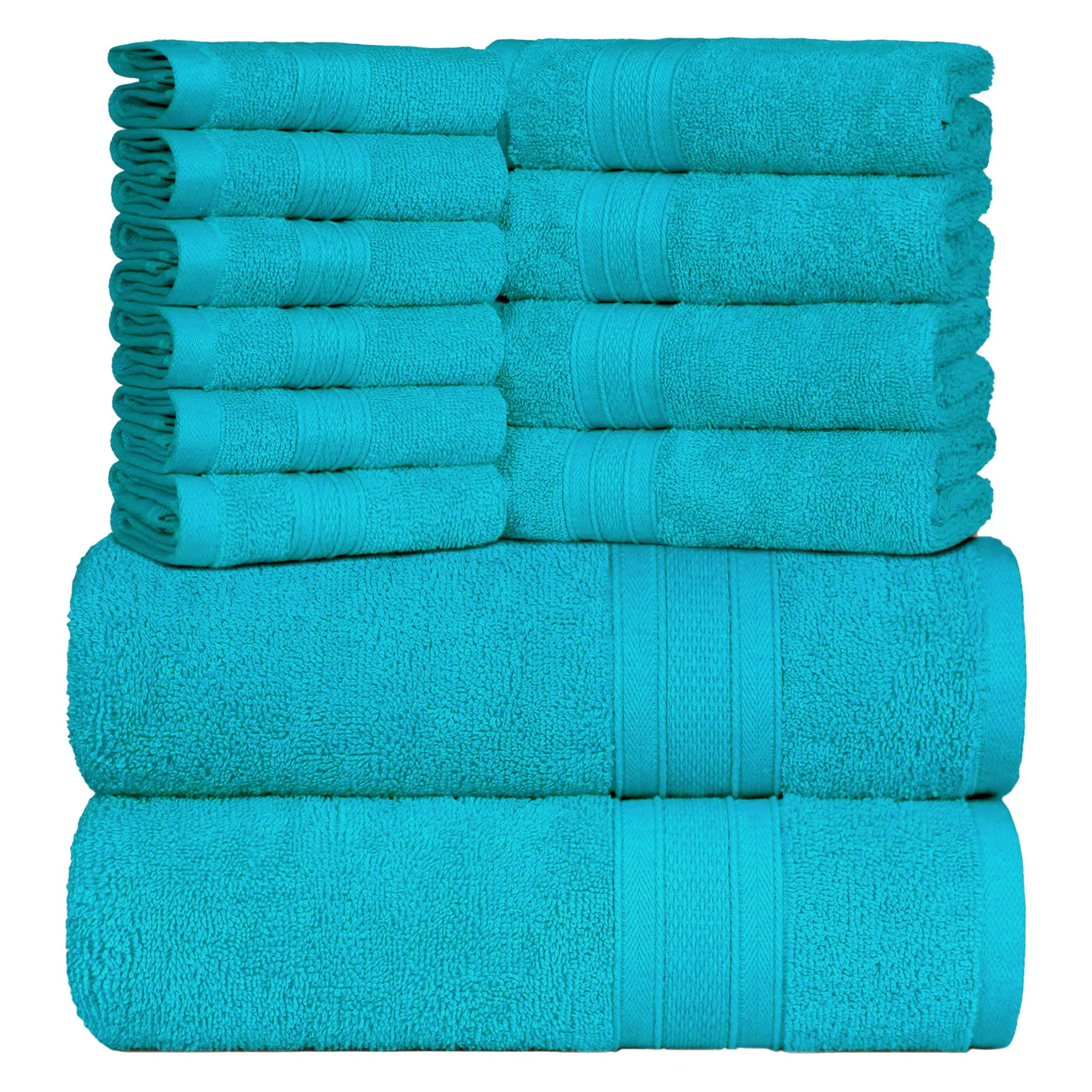Trident Soft Comfort Air Rich Towels for Bath, 100% Cotton Towel, Super Soft, Highly Absorbent, 12 Pieces Towel Set, 500 GSM - Teal