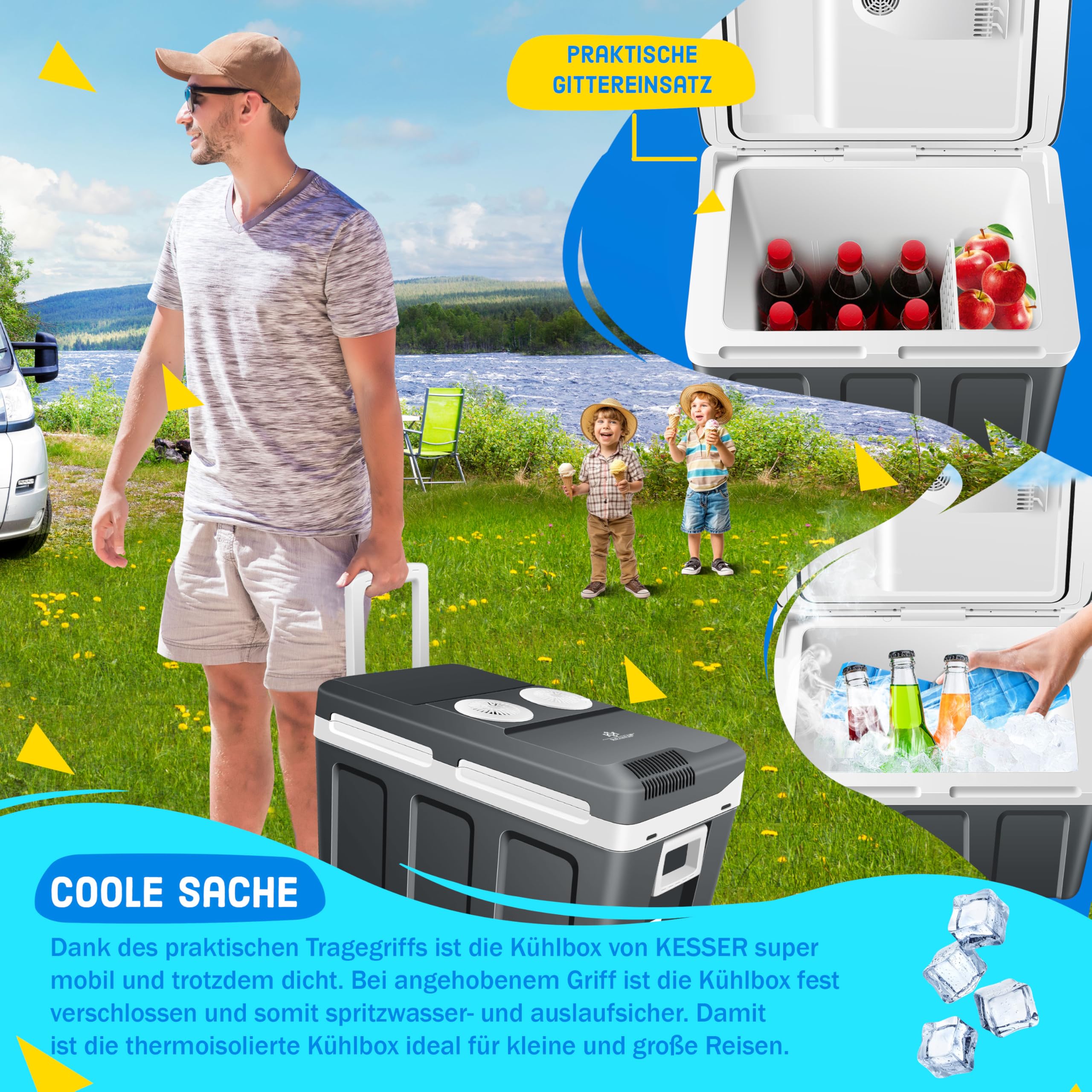 KESSER Kühlbox 40L mit Rollen Thermo-Elektrische Kühlbox 12V 230V ECO MAX Modus