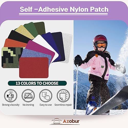 Miniatura 5 de Azobur Paquete de 6 parches de reparación de nailon autoadhesivos de vinilo para acampar al aire libre, parches de reparación de tela impermeable