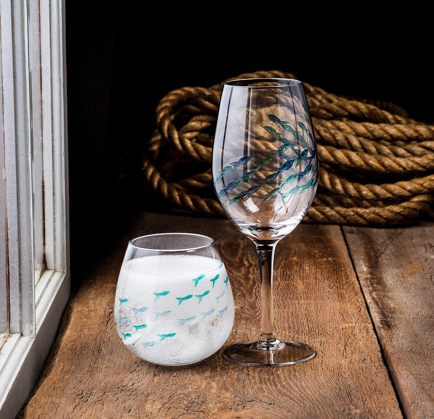 Abbott Collection, Goblet Stemless Fish Green Blue - Image 5