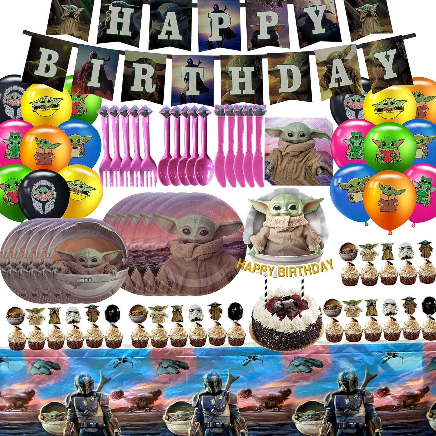 Baby Yoda Party Supplies for Kids, Baby Yoda Birthday Decorations