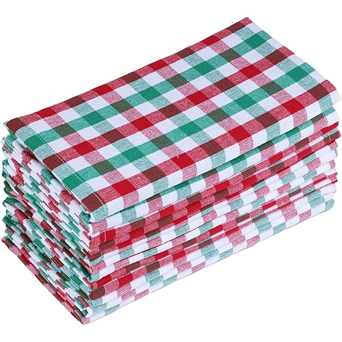 Dinner Napkins Buffalo Checks Cloth Napkins Set of 12 Red/Green/White Color Checks 100% Cotton Dinner Napkins Size 18X18 Inches Cloth Napkins Hotel Quality Dinner Napkins