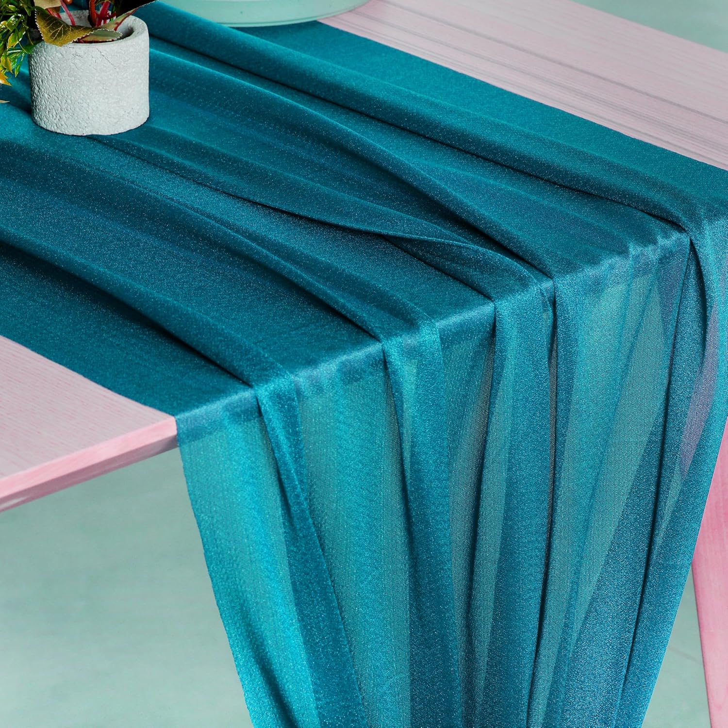 MDS 10 Pack 14ft Chiffon Table Runner 29 x170 Inches Sheer Wedding Runner Romantic Rustic Table Runner for Wedding Decorations, Birthday Parties, Bridal Shower Party Arch Decor - Dark Teal